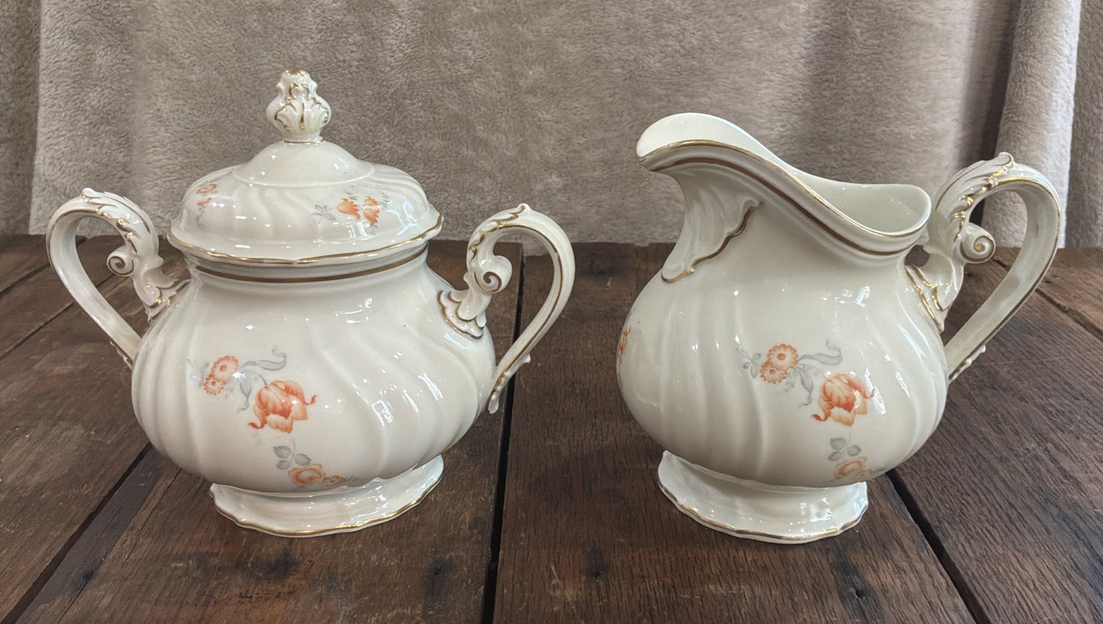Vtg Rosenthal parzival porcelain sugar & creamer roses cream Germany