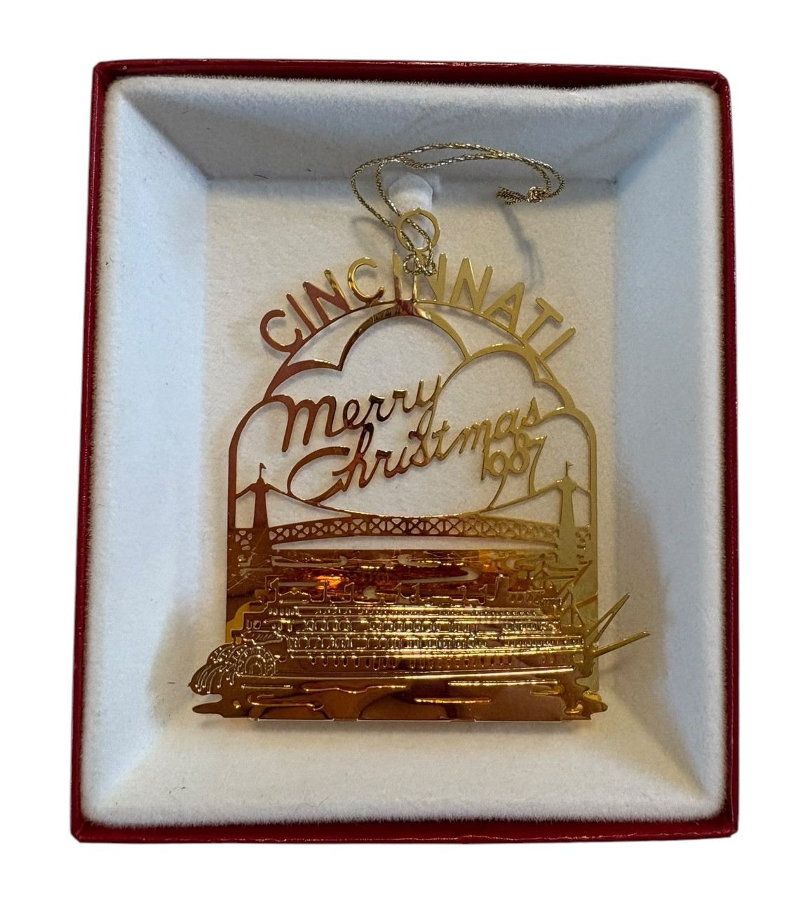 1987 McAlpin\'s Cincinnati 124k Gold Plated Ornament w/Box