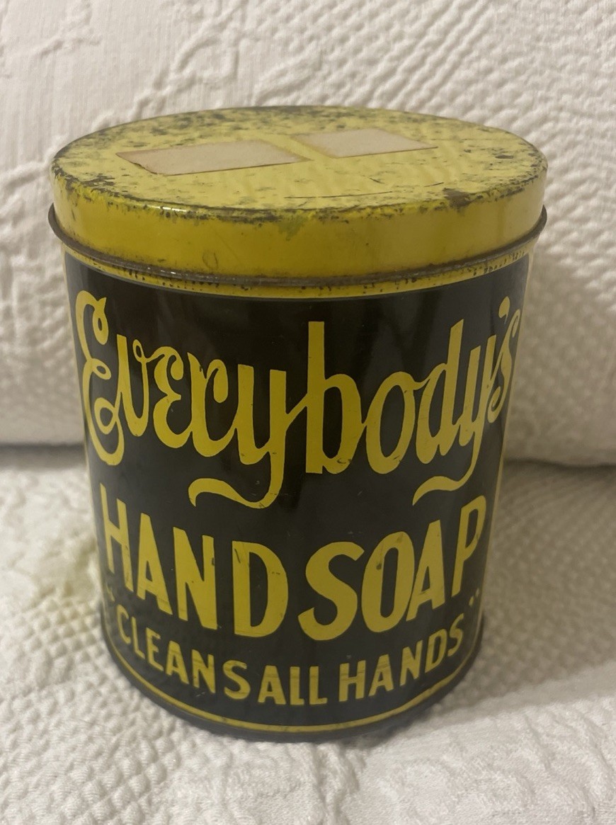 Antique Everybody’s Hand Soap  “Cleans All Hands” Metal Tin Vintage Decor 1920’s