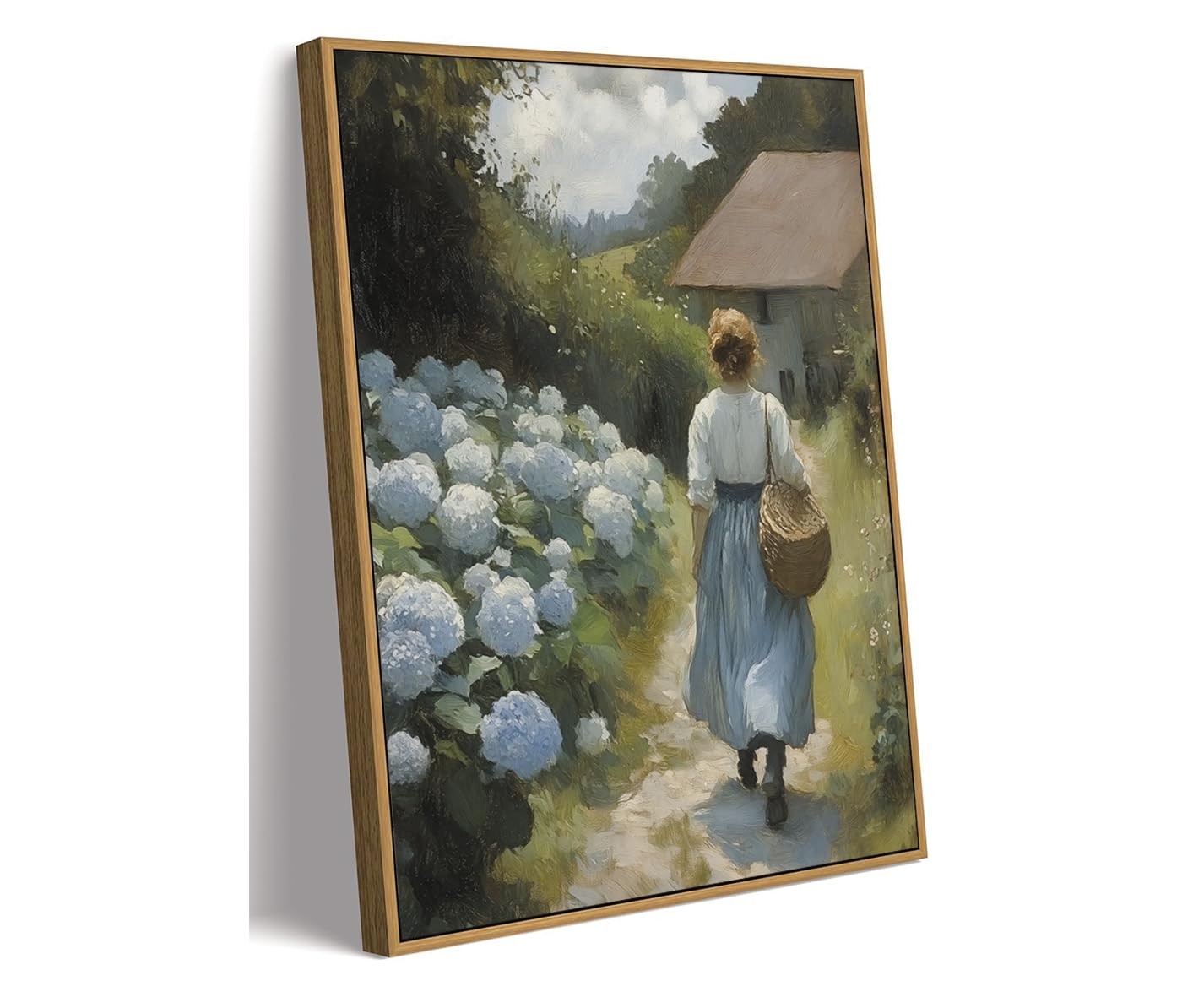 MTFBWY Framed Blue Hydrangea Wall Art, Vintage French Country Canvas Print