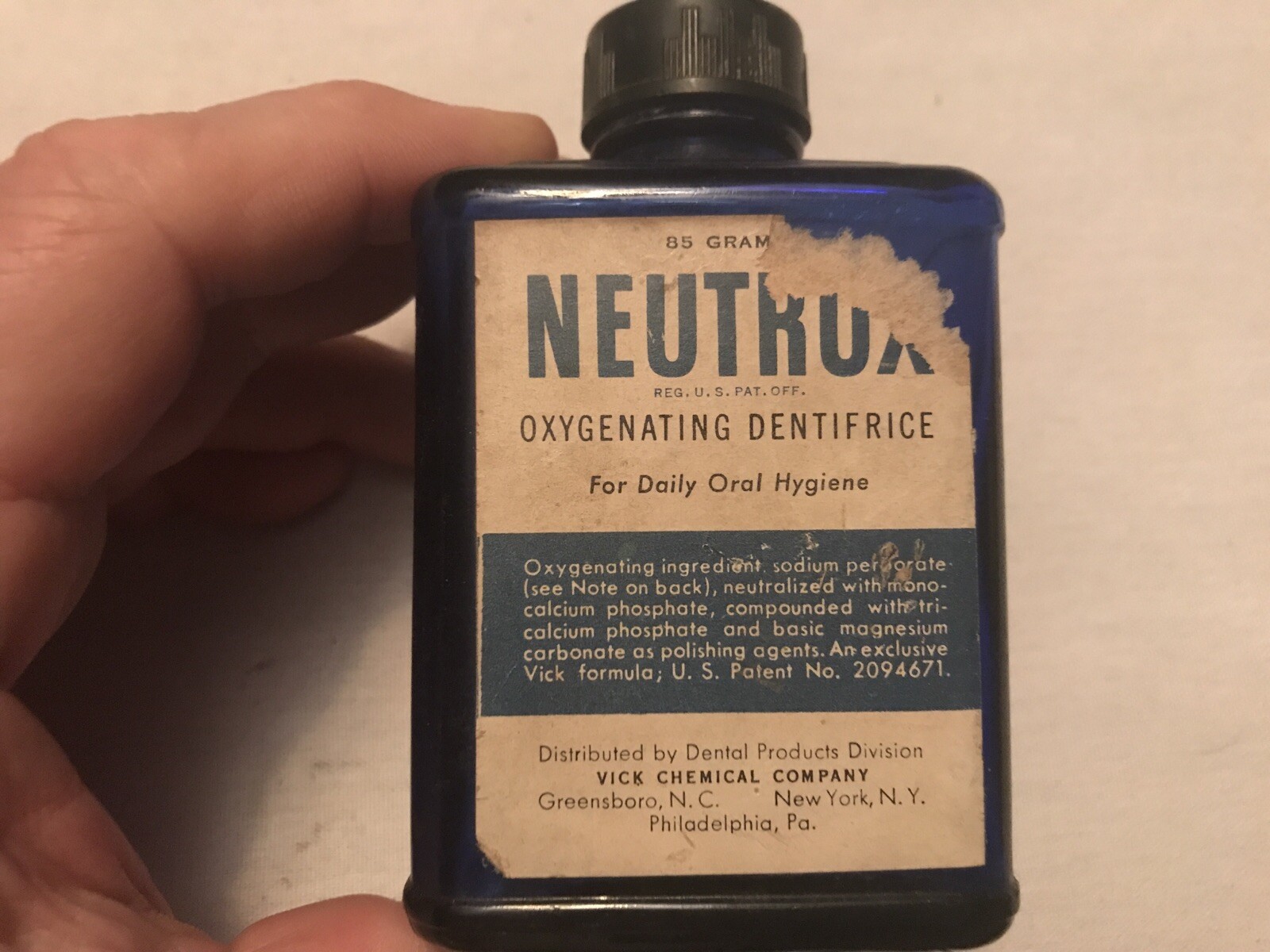 NEUTROX Oxygenating Dentifrice Vintage Glass Oral Hygene Bottle