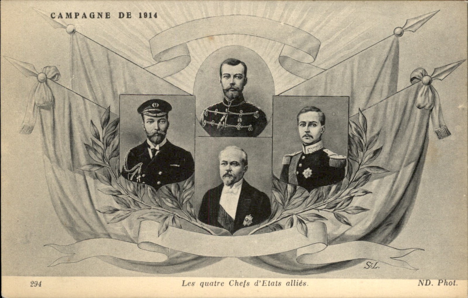WWI Allied leaders Historical Event ND. Phot. c1910s Vintage Postcard