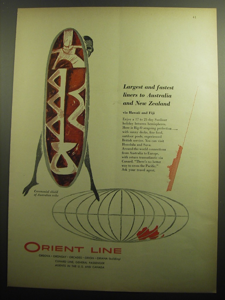 1958 Orient Line Cruise Ad - Largest and fastest liners to Australia