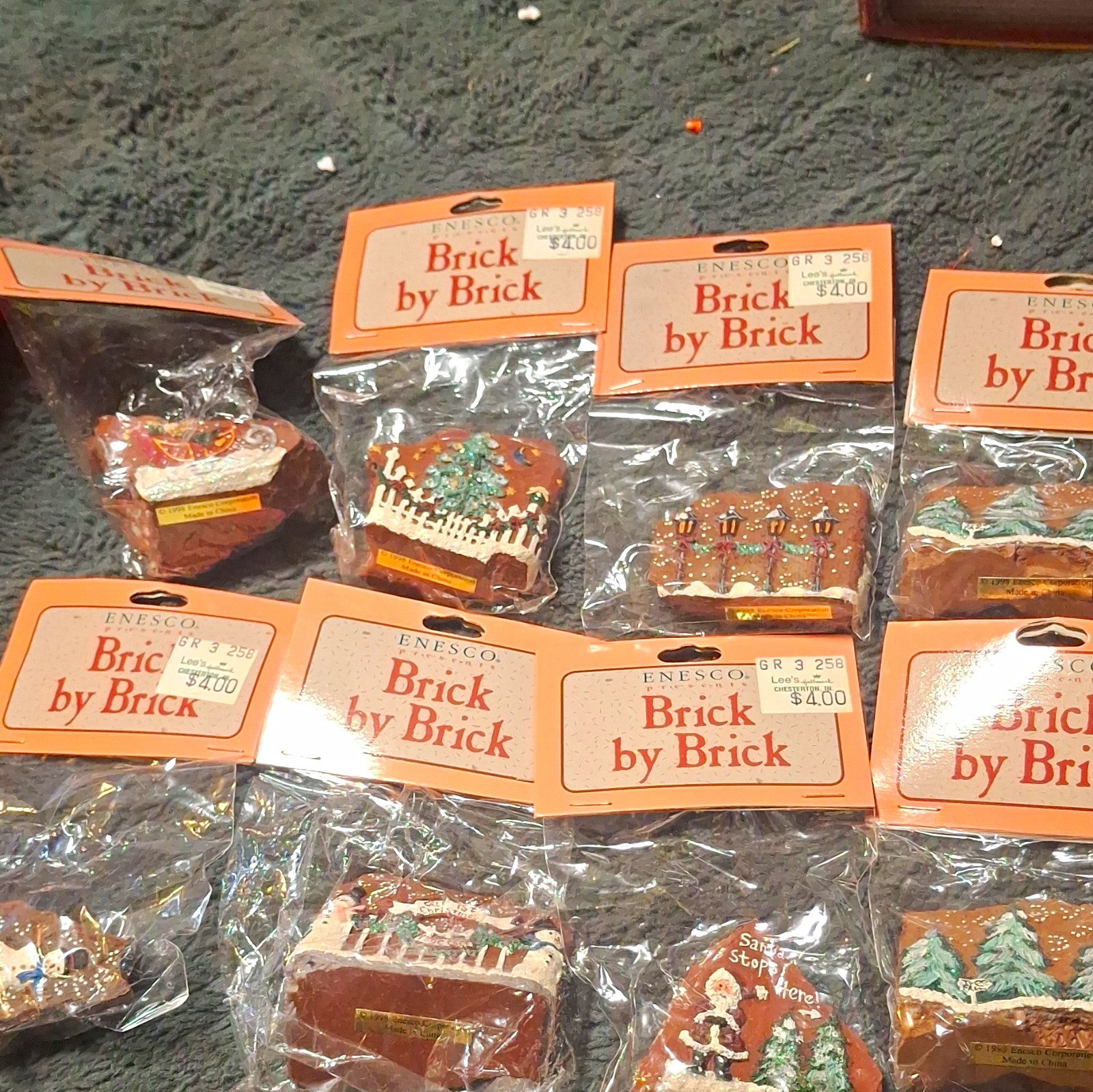 Enesco Brick by Brick Christmas Village Ceramic Accessory Lot 8 Boxed 1998 Enesco Brick by Brick Christmas Village Ceramic Accessory Lot 8 Boxed 1998