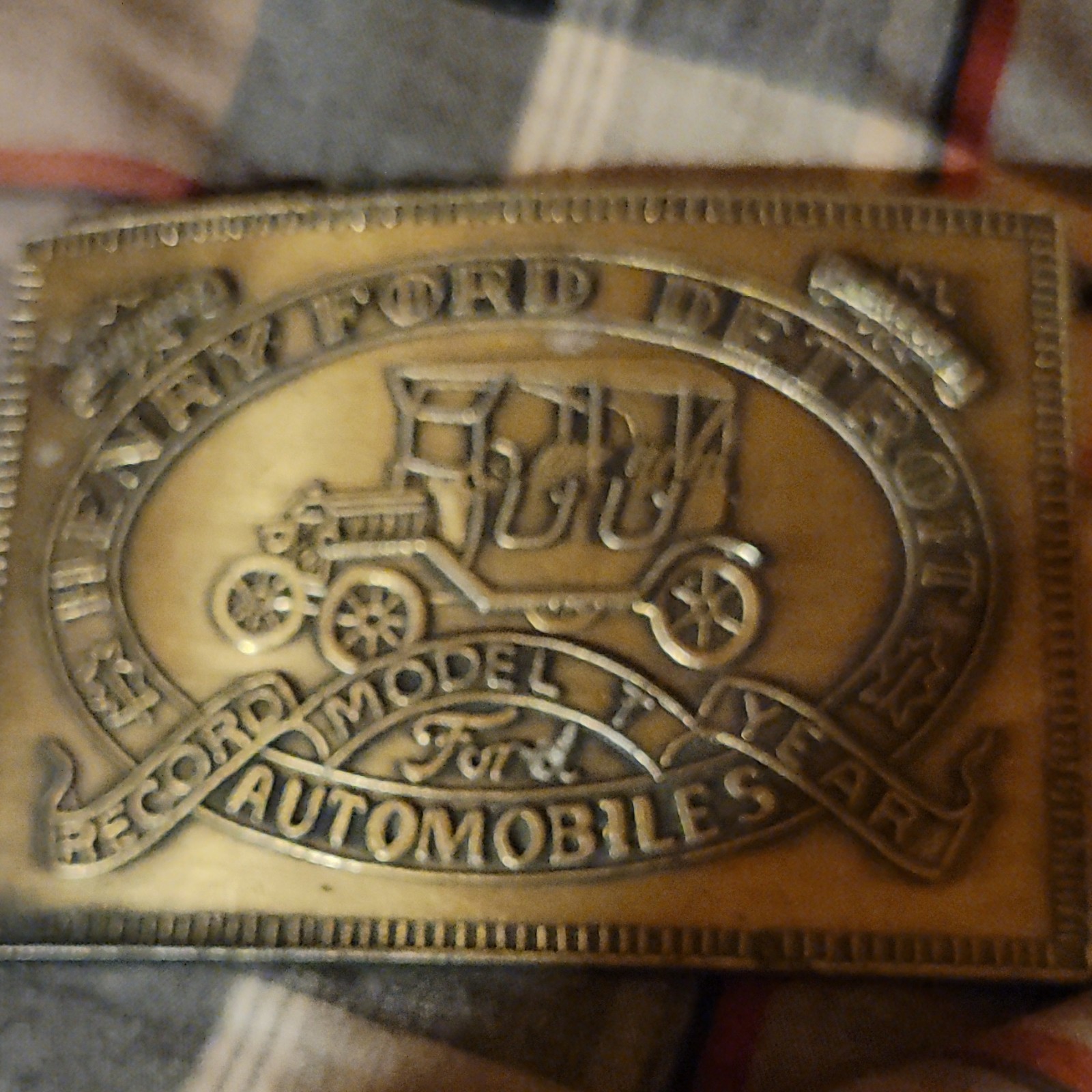 Ford Model T Automobiles Theme Gold Belt Buckle Advertising Henry Ford Detroit
