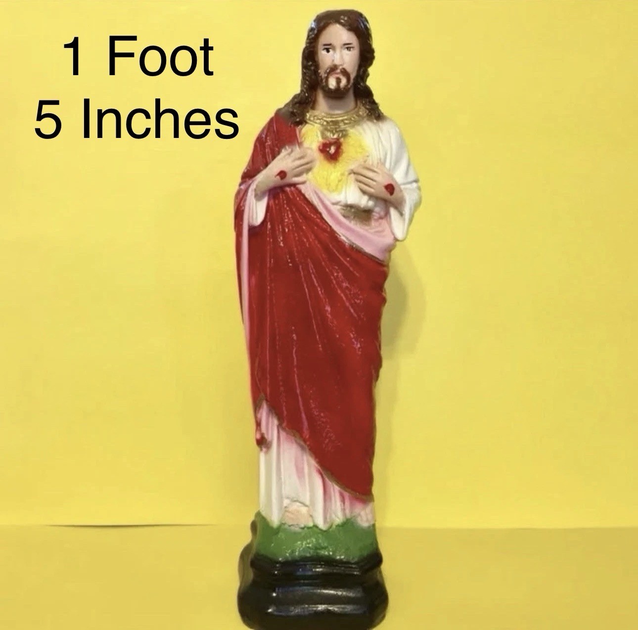 Vintage 1960 Sacred Heart Hand Painted Jesus Statue One Foot & 5 Inches Tall