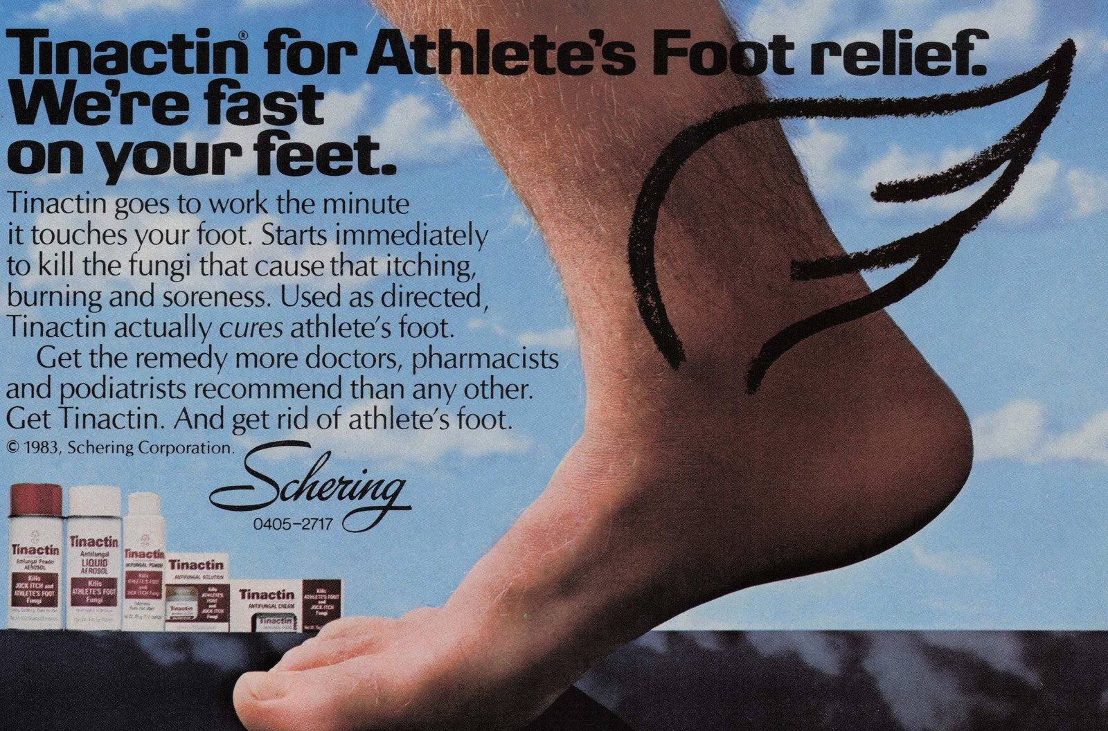 1983 Vintage Print Ad Tinactin Fast On Feet Athlete\'s Foot Treatment Wings