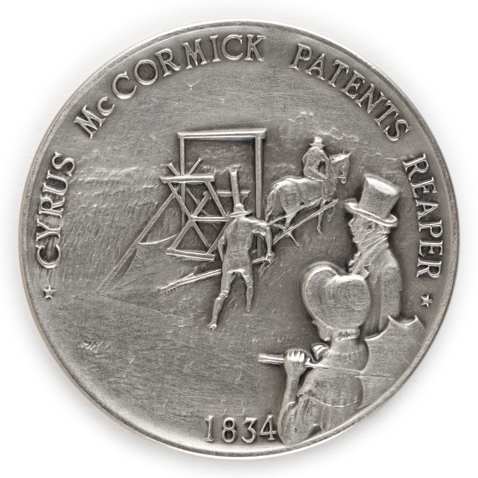 1834 Cyrus McCormick Patents Reaper, Pewter Medal History of America Danbury