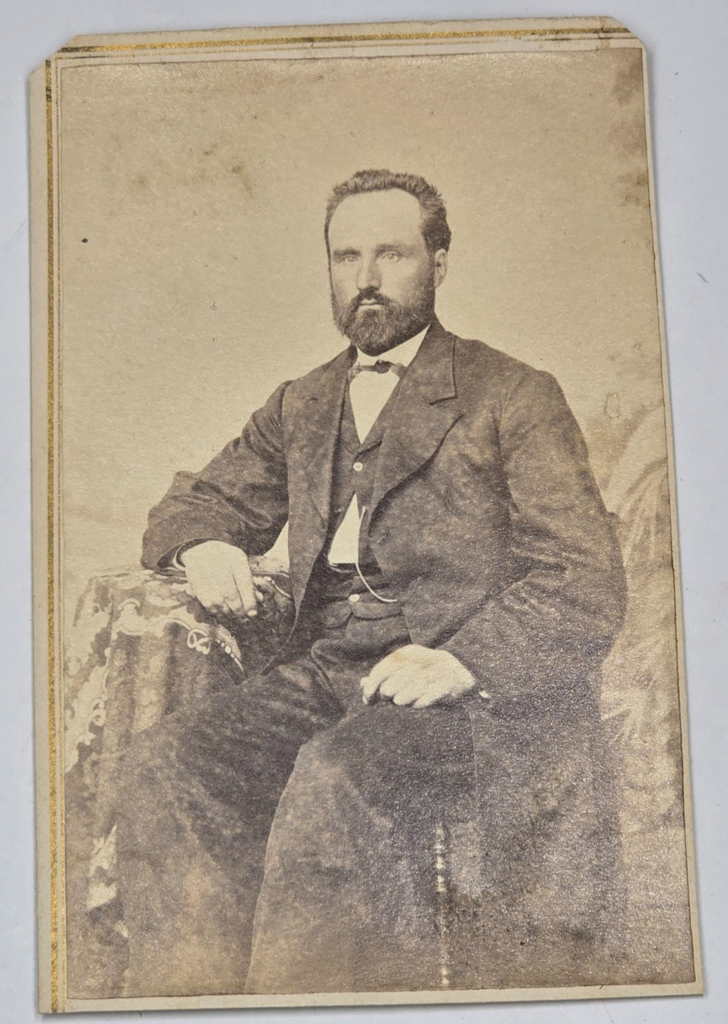 Antique CDV Photograph Bearded Gentleman WM F Hunter Brooklyn NY Portrait Photo
