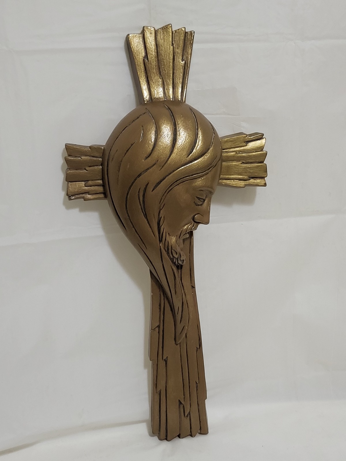 Vintage Large 1978 Handmade heavy plaster Cross w/ The Side Profile of Jesus