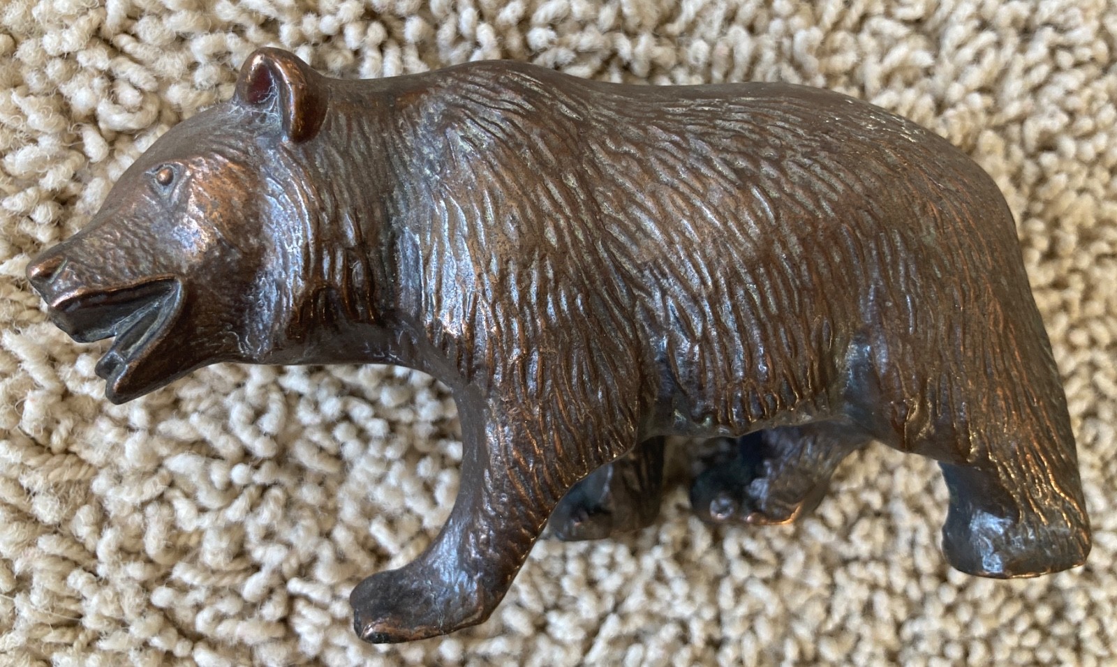 Vintage Grizzly Bear Figurine Bronze Copper Brown Antique Cast Metal Wild Animal