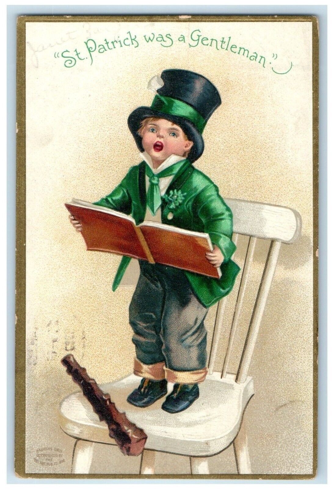 1909 St. Patrick Boy Singing Clapsaddle Chambersburg Pennsylvania PA Postcard