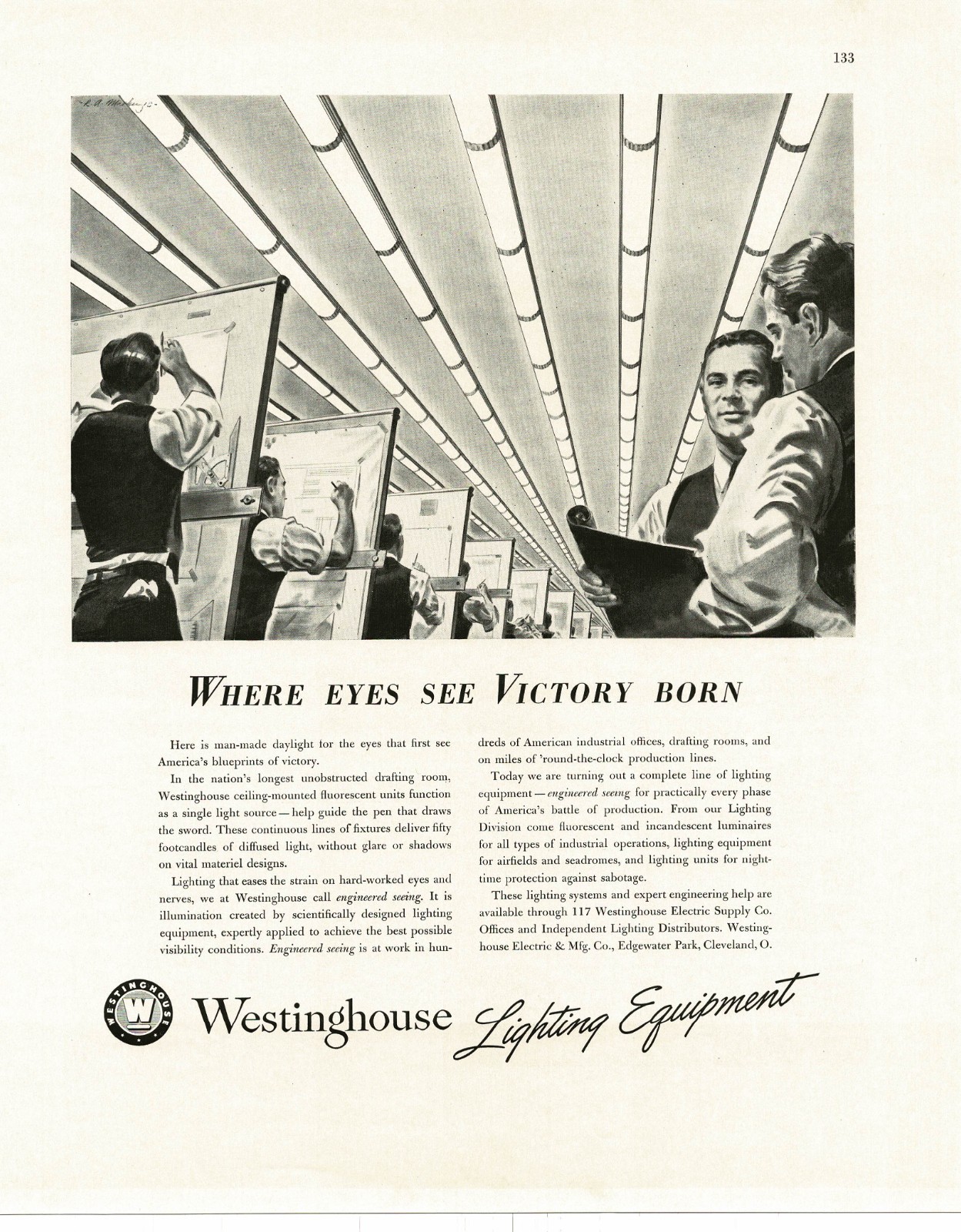 1942 Westinghouse Electric Lighting Draftsmen For Victory WWII Vintage Print Ad
