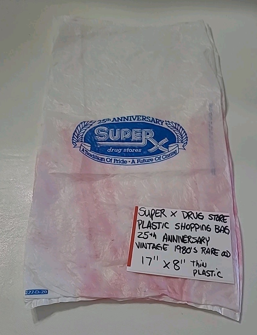 SuperX  Drug Store Plastic Shopping Bag 25th Anniversary Vintage 1980\'s Rare Old