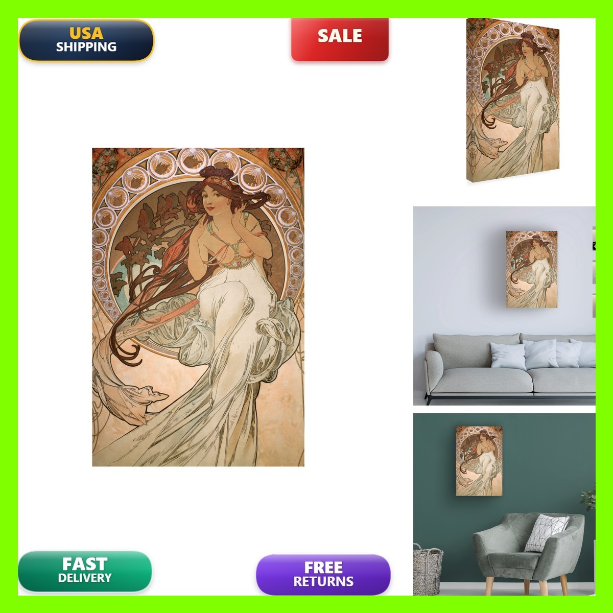 Alphonse Mucha \'Music from The Four Arts Detail 1898\' Canvas Art Alphonse Mucha \'Music from The Four Arts Detail 1898\' Canvas Art