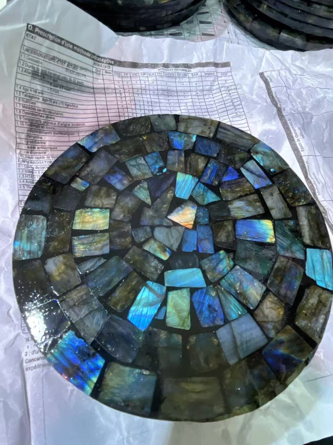 180mm Natural Labradorite disc Quartz Crystal Mineral Spectrolite Healing +stand