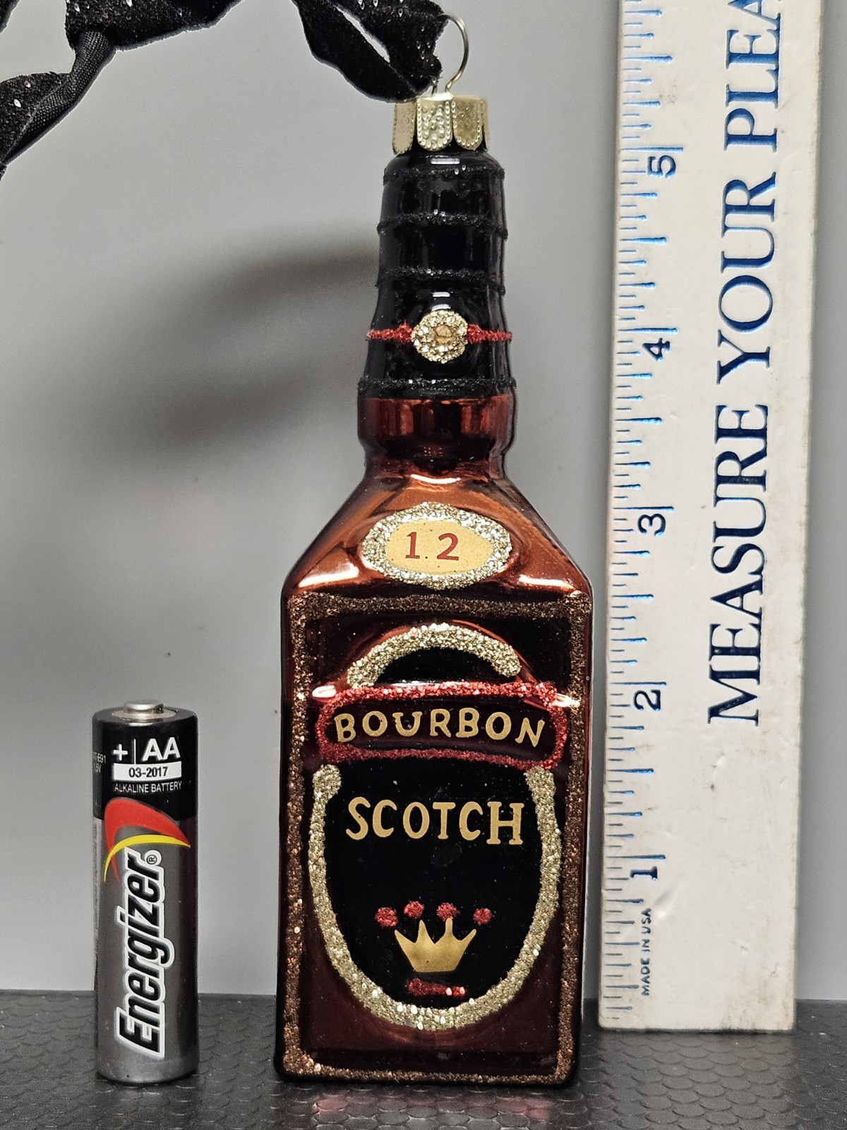 Darice Christmas Bourbon Scotch Bottle Glass Ornament Collectible 