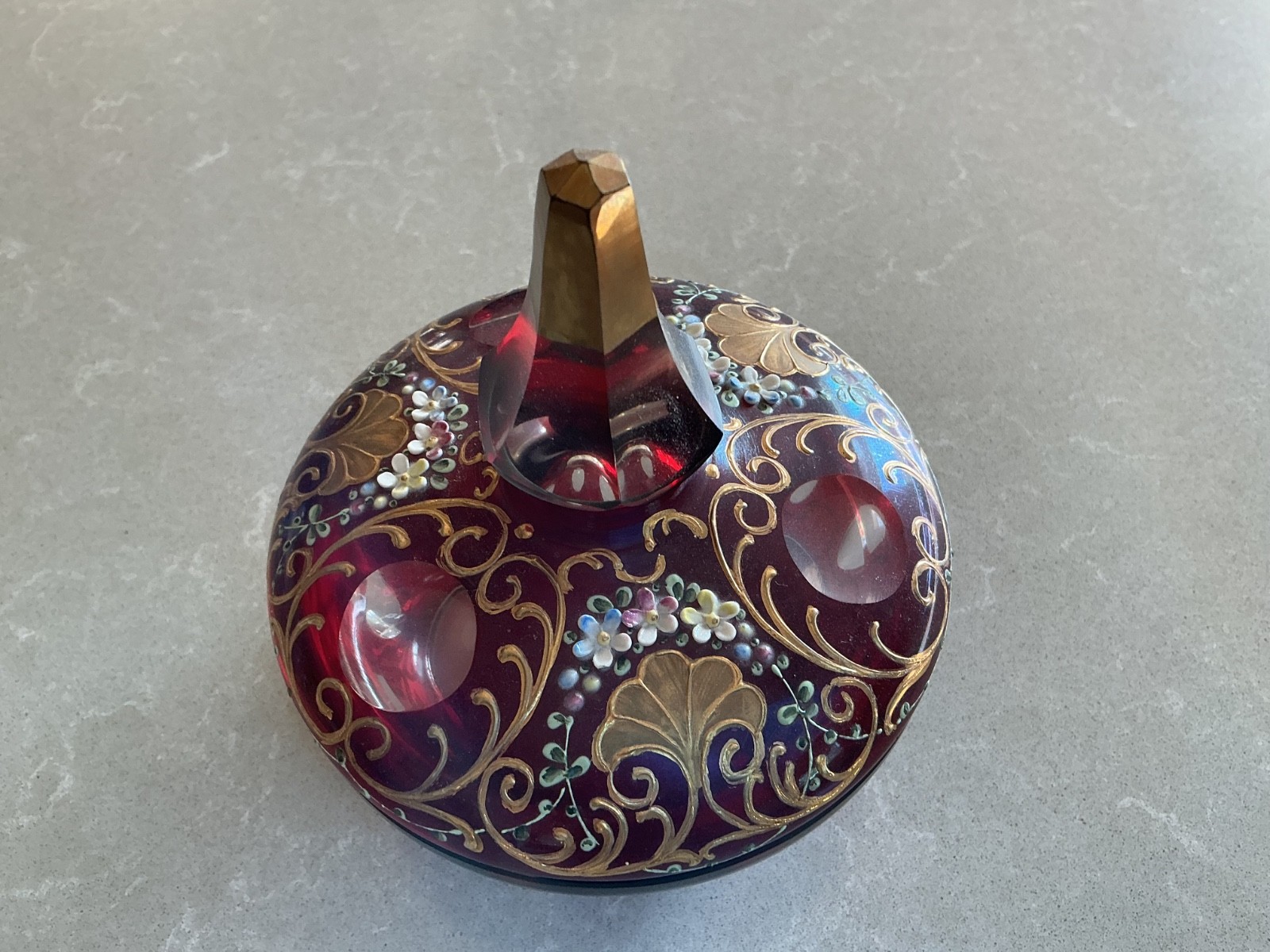 Vintage Bohemian/Czech Cranberry Dresser Jar/Dish