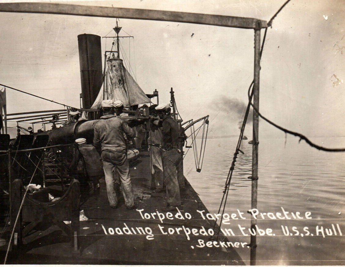 WWI USS Hull DD-7 US Navy Destroyer Torpedo Target Practice Postcard RPPC