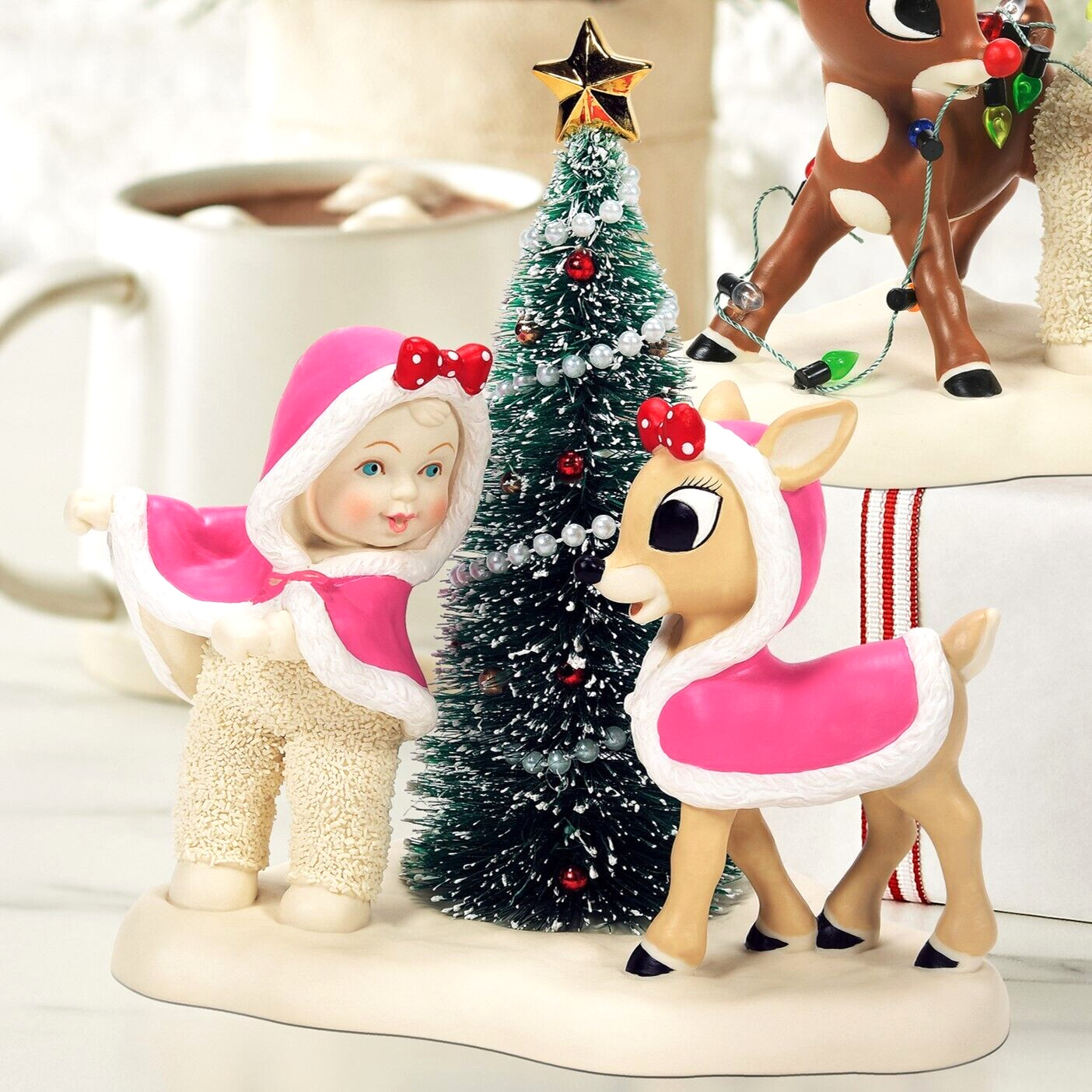 ✤ New Dept 56 SNOWBABIES Figurine CHRISTMAS TREE CLARICE REINDEER Rudolph Pink