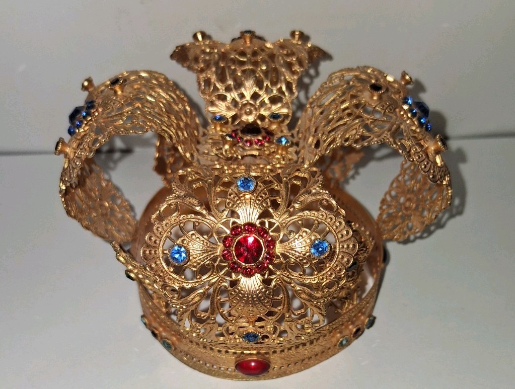 Vtg Brass Filigree Jeweled Crown For Infant Of Prague Statue Signed Galagantakis