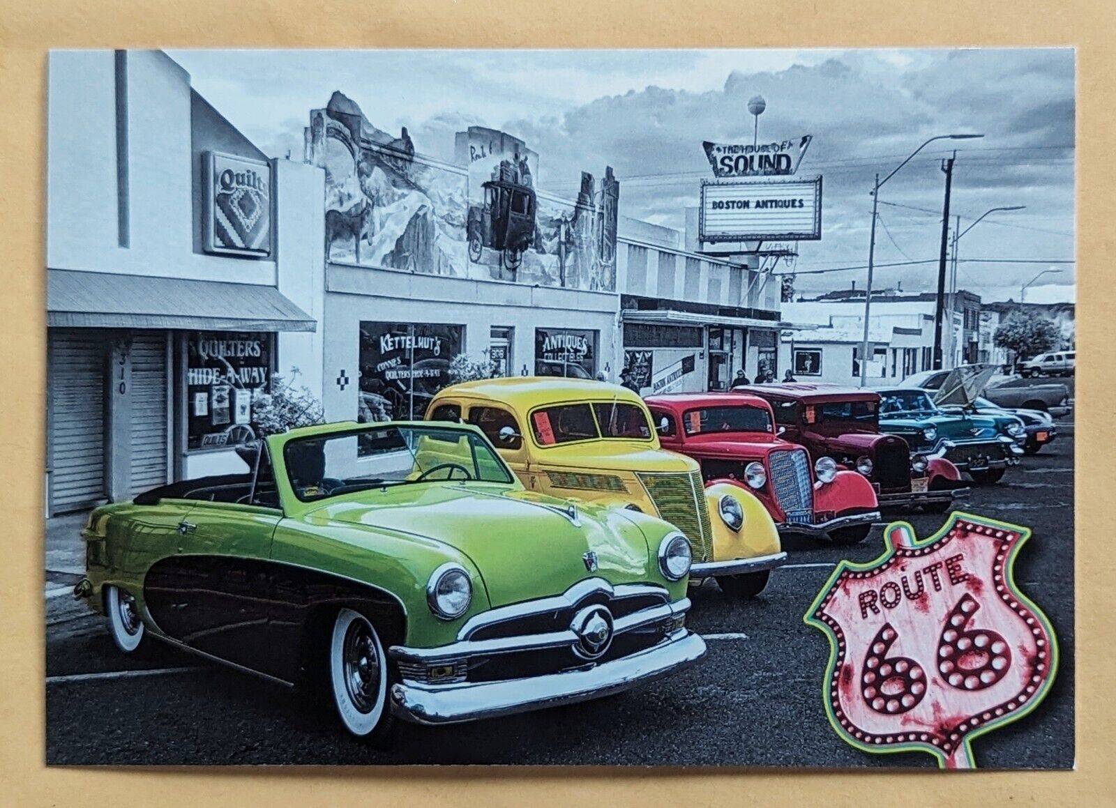 Postcard U.S.A.: Classic Cars. Route 66 