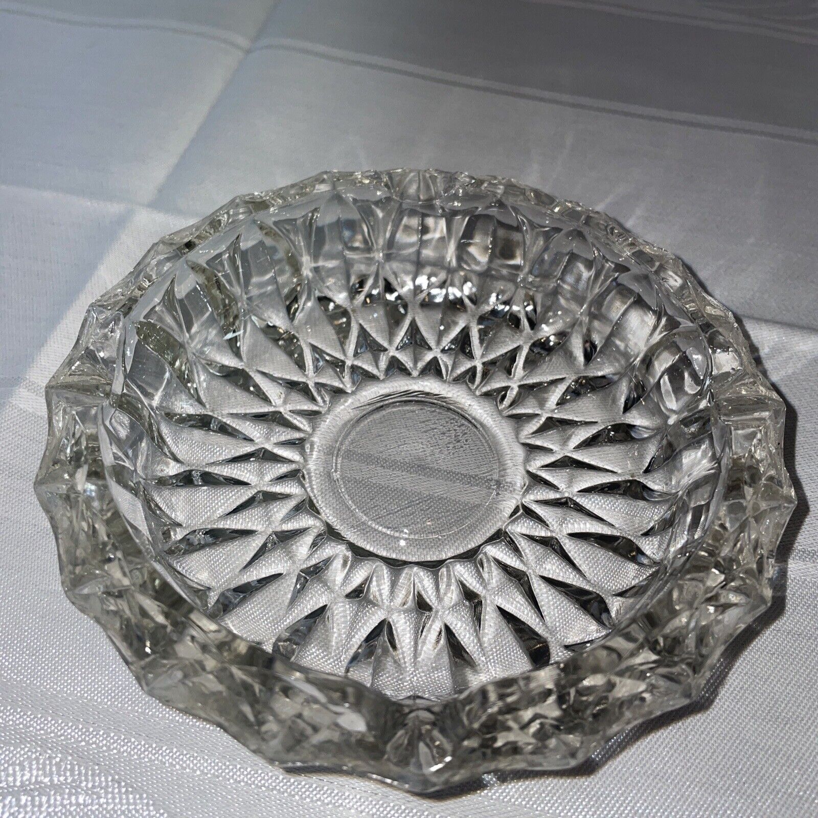 Vintage Lead Crystal Cut Glass Ash Tray Round Clear Crystal 7.25\