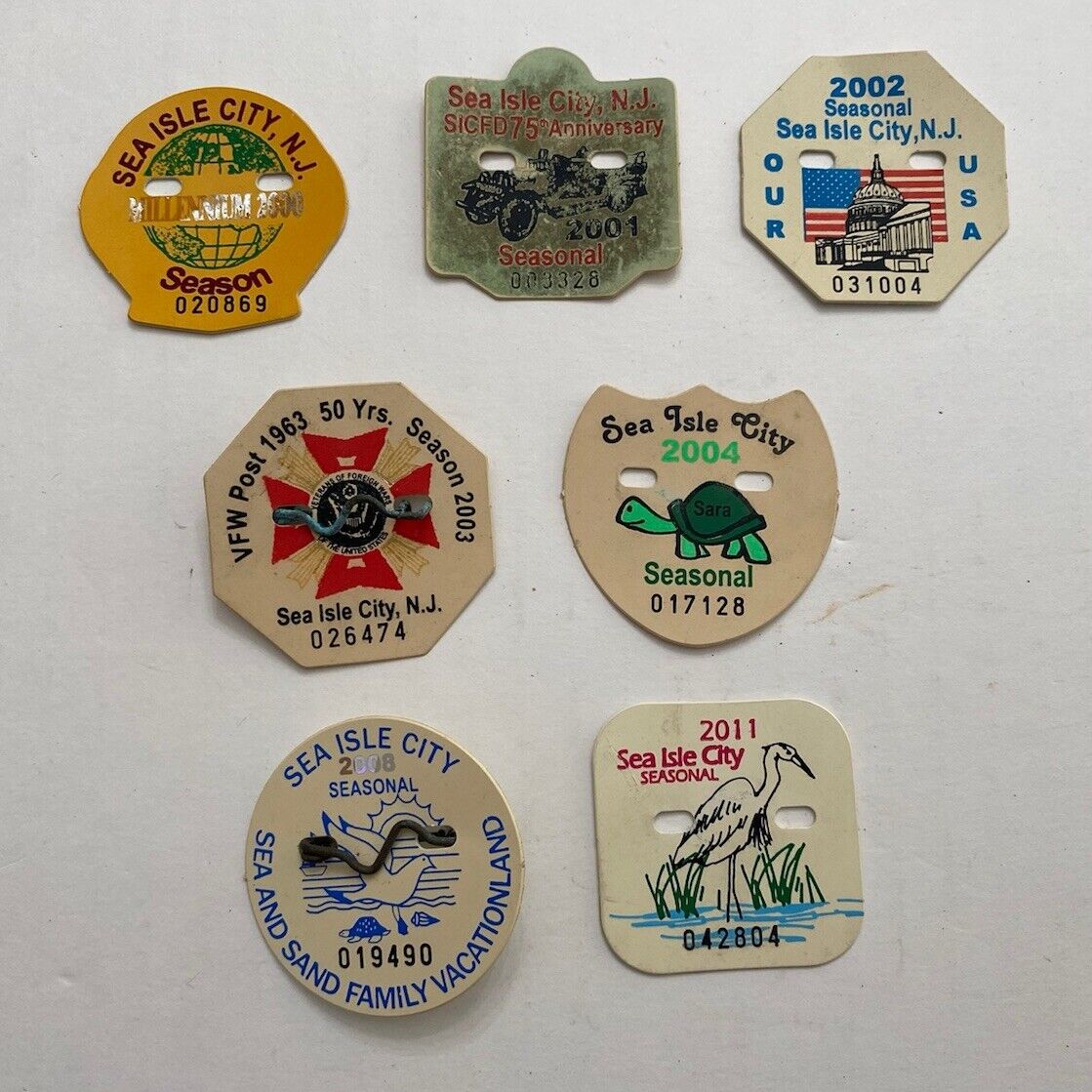 Sea Isle City NJ Beach Tag/Badge Collection 2000-2011 Lot of 7 New Jersey Shore