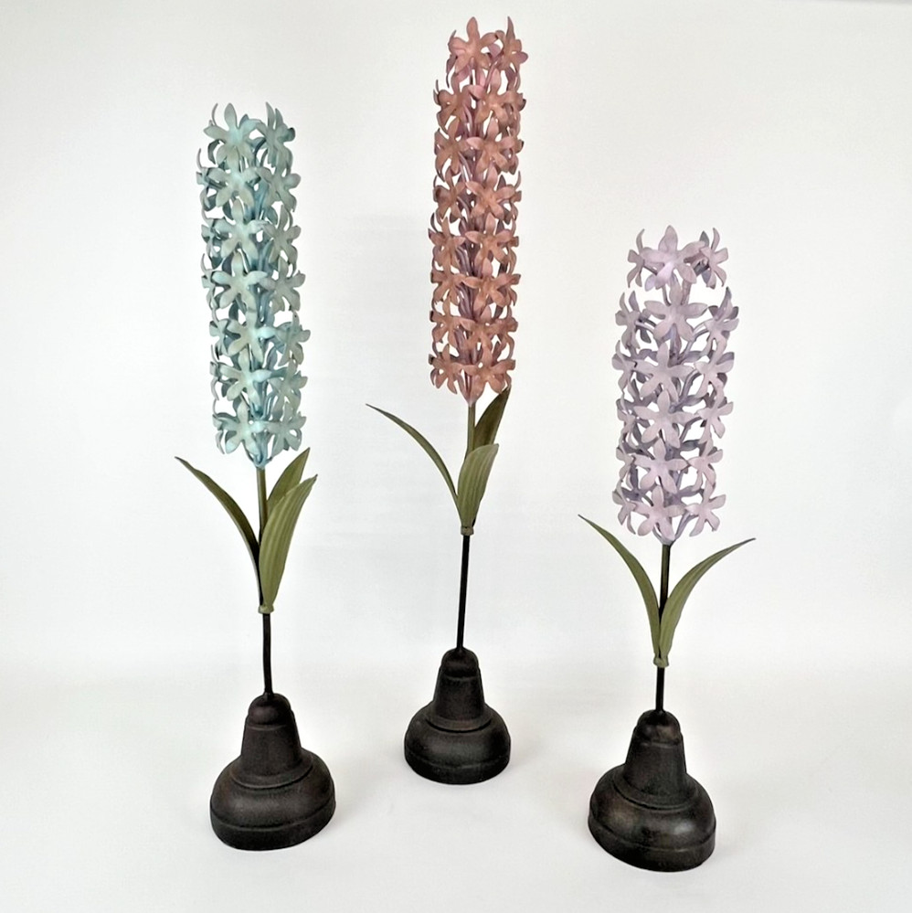 Global Views Metal Hyacinth Flower Sculptures 3 Varying Heights 25\ Global Views Metal Hyacinth Flower Sculptures 3 Varying Heights 25\