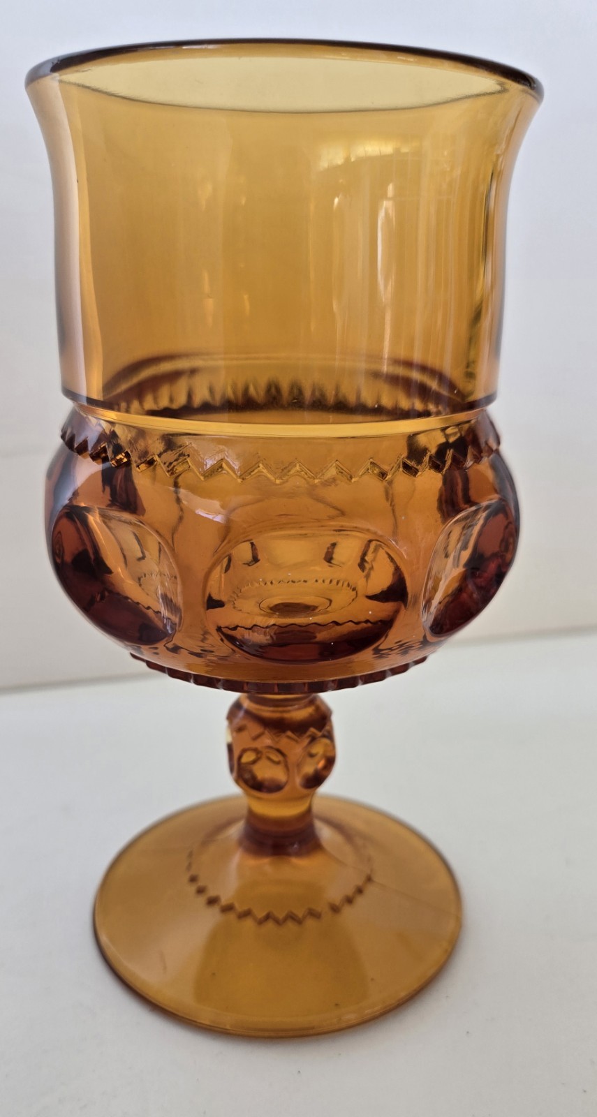 Indiana Glass Amber Kings Crown Wine Glass Goblet 5.75 In Tall