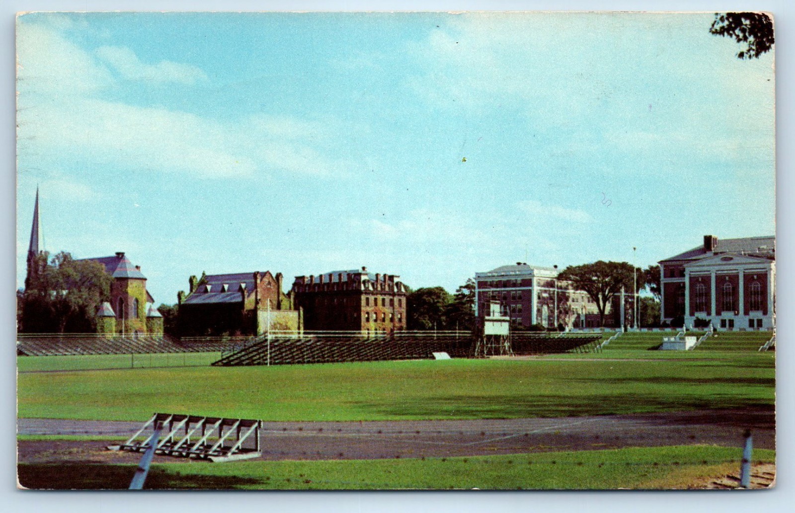 1957 Middletown Connecticut Postcard Andrus Field Wesleyan University Chapel