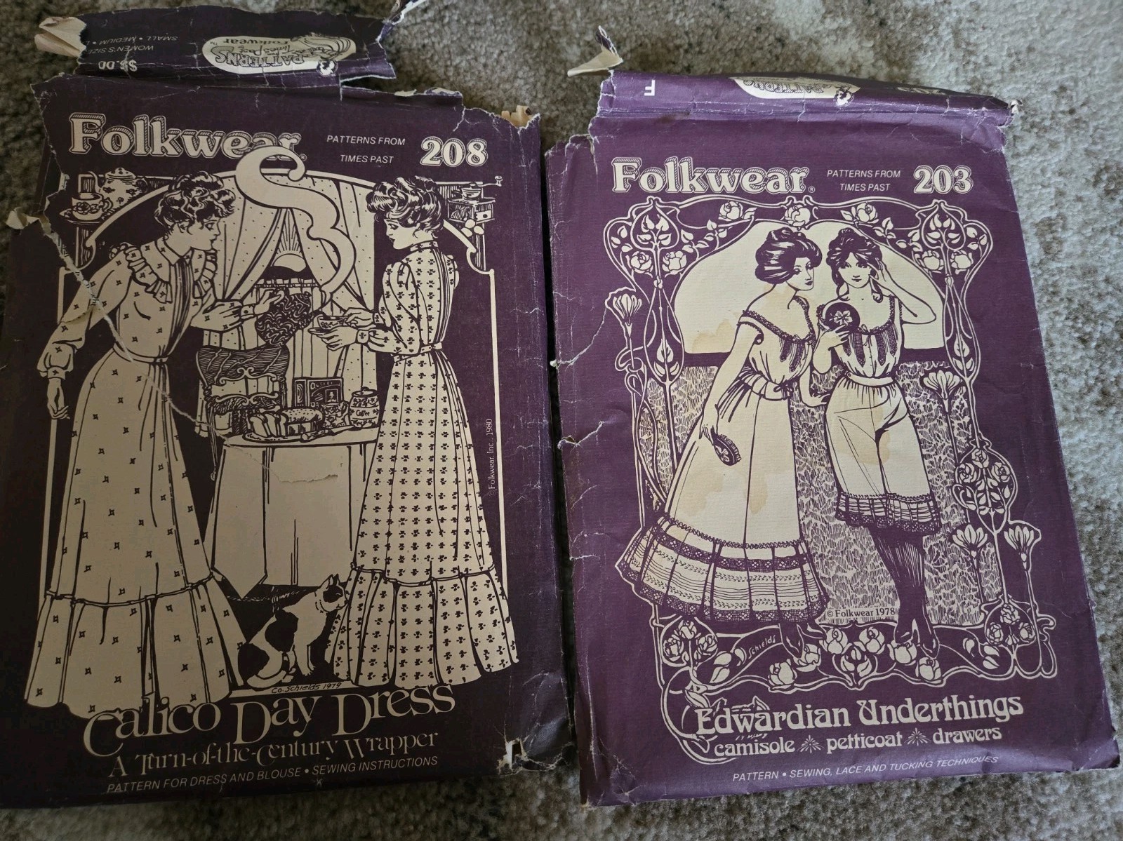 Folkwear Vintage SEWING PATTERN 1979 LOT OF 2 CALICO DRESS EDWARDIAN UNDERTHINGS