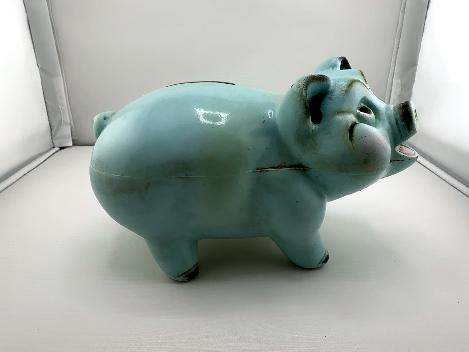 Vintage A.N. Merchandise Mart Chicago Blue Plastic Pig Piggy Bank