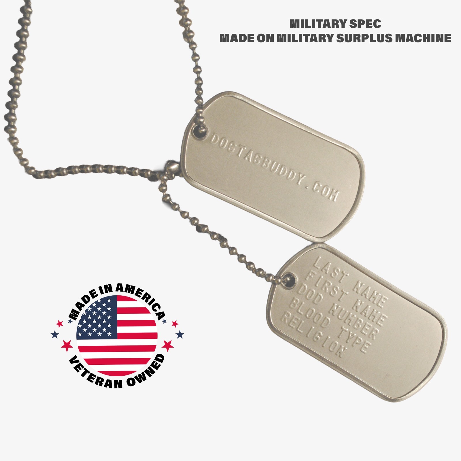 Personalized U.S. Govt Issue Mil-Spec Military Dog Tags Set - US Air Force Style