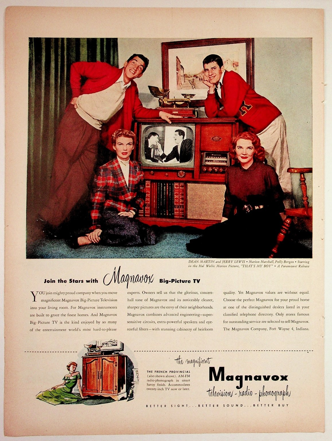 1951 Magnavox TV Ad Dean Martin Jerry Lewis That's My Boy Film Ephemera