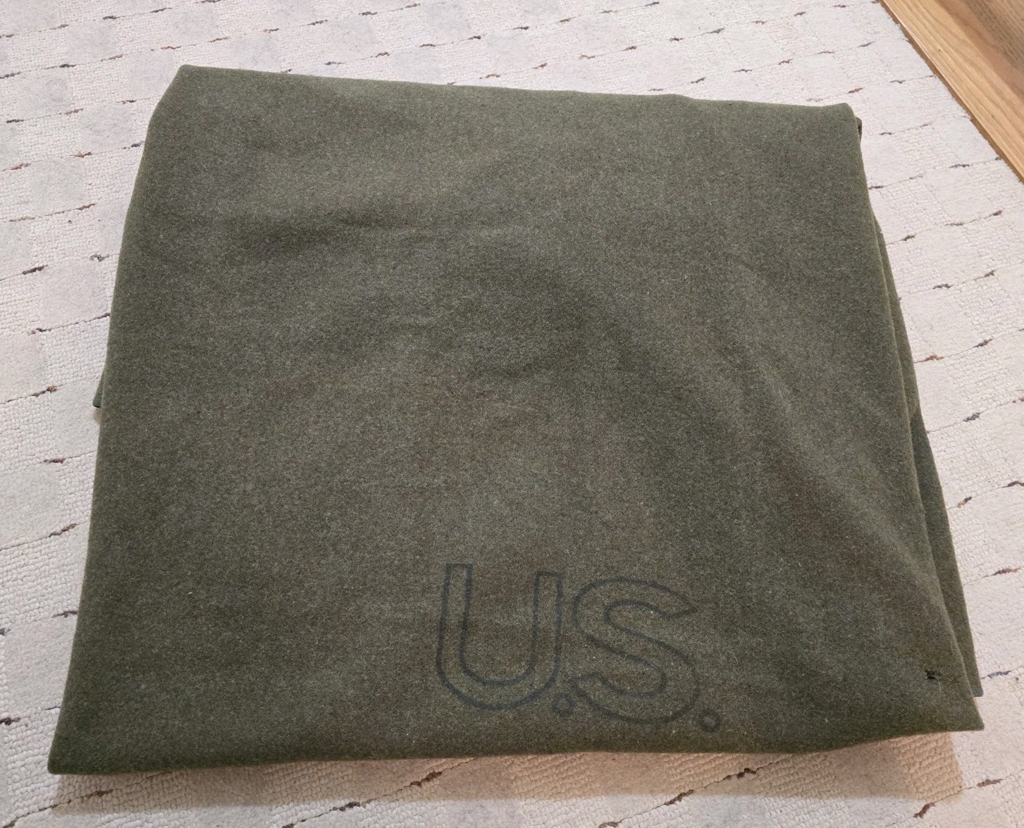 Vintage US Army Military Olive Green 80x65” Wool Blanket 