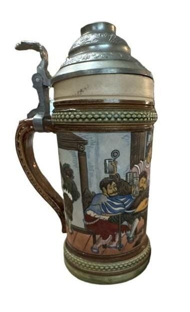 Vintage A.J. Thewalt 1271 Tavern Scene Beer Stein Cesare Cardinale Pewter Lid