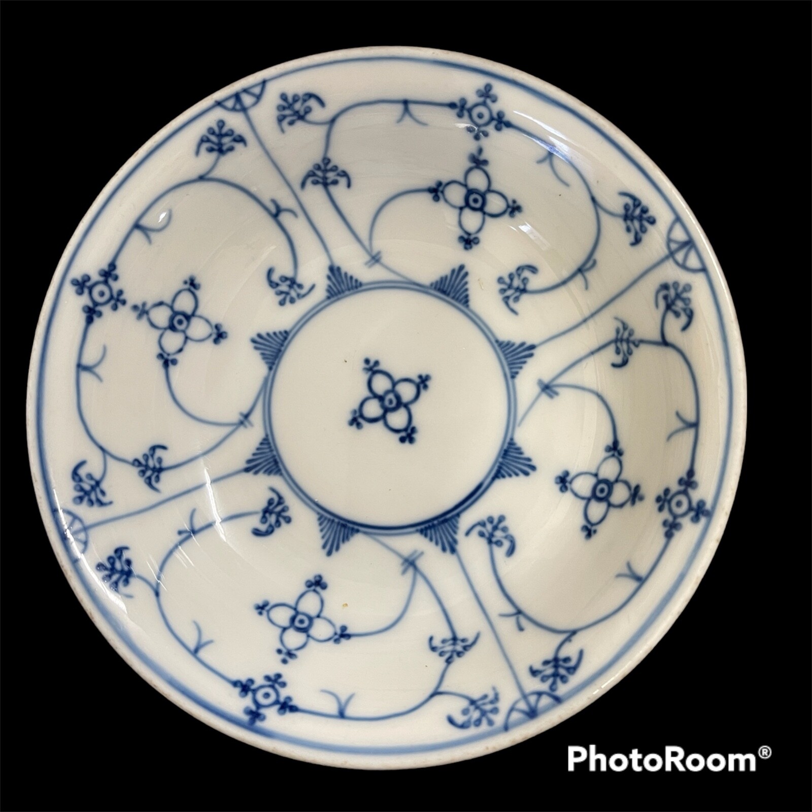 Antique Koenigszelt Silesia Blue Lace Flowers Strawflower Saucer Small Bowl 5.5\