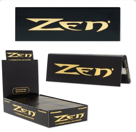 1 box (25 packs) x ZEN Original Hemp rolling paper size 1 1/4  total 1250 papers
