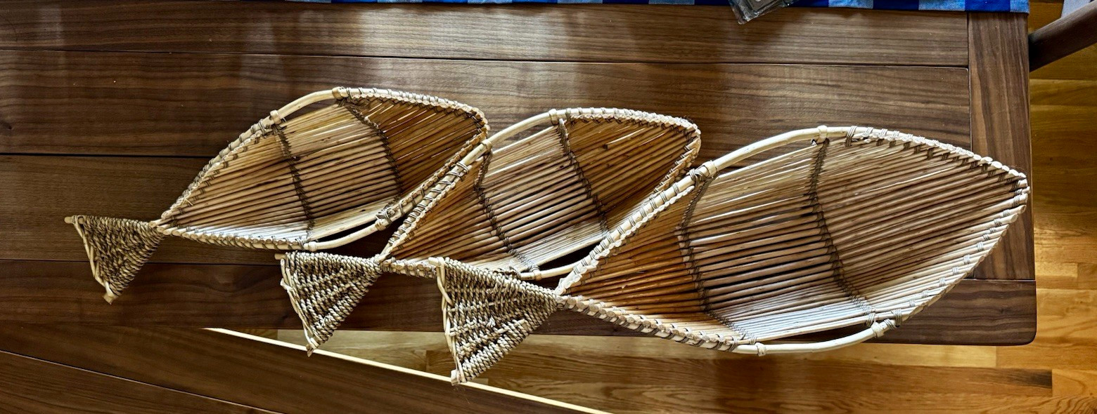 Vintage Mid-Century Modern Rattan Fish Baskets