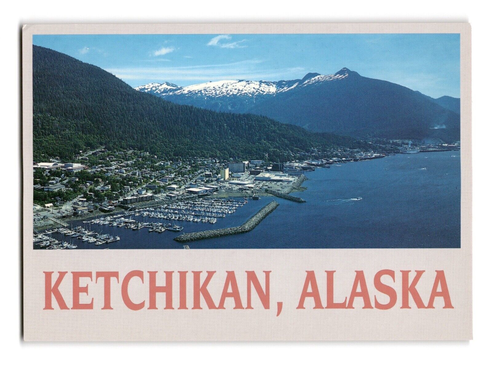 Ketchikan Alaska Aerial View Postcard - Southeastern Marina Landscape Vintage