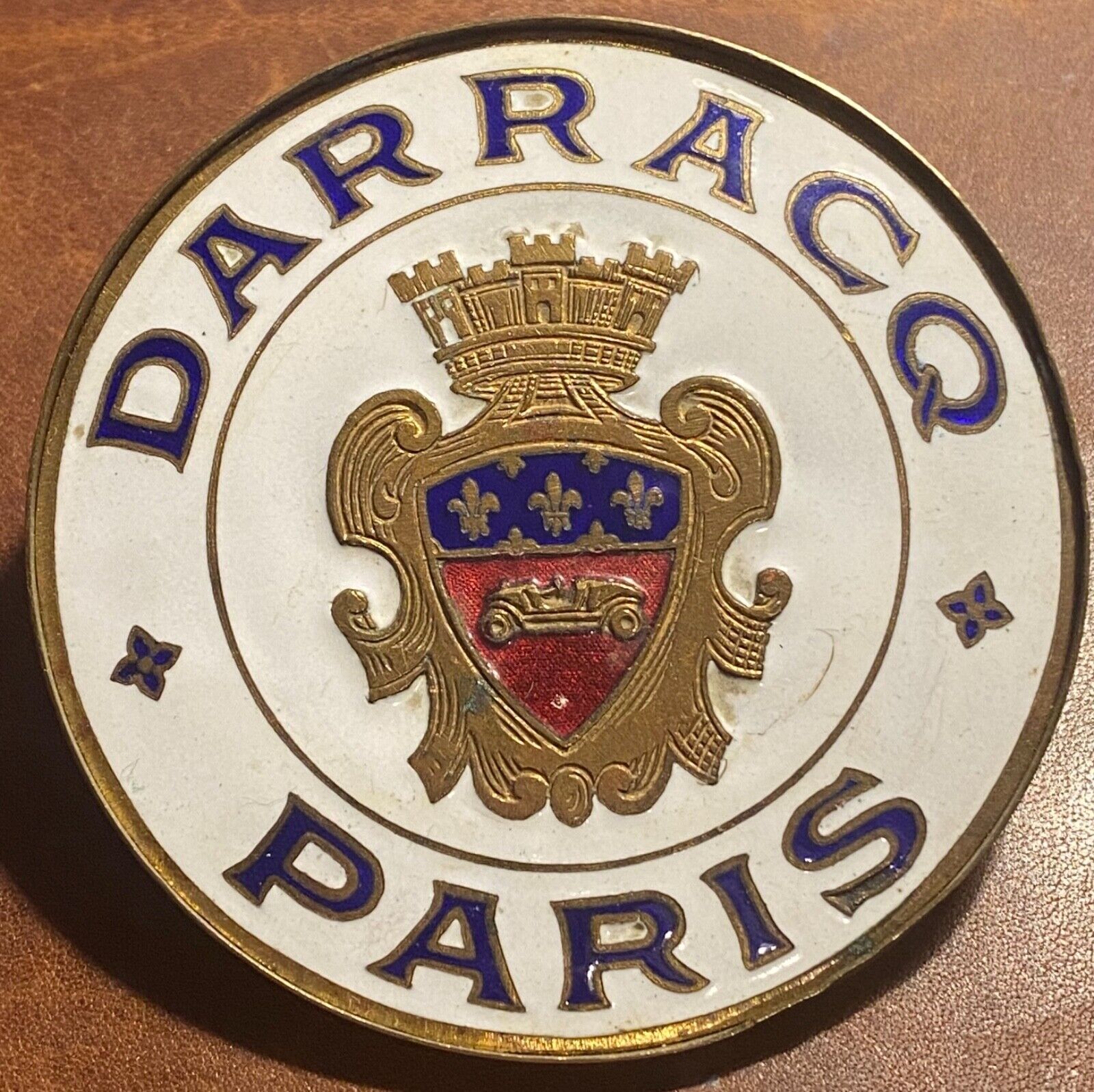 Fine Rare Old Vintage Automobile Car Enamel Emblem Radiator Badge DARRACQ PARIS