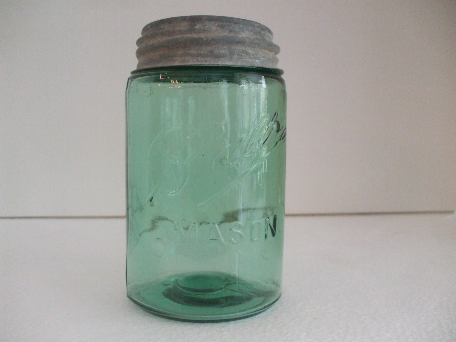 VINTAGE GREEN BALL MASON PINT CANNING JAR 3L LOOP W/DROPPED A