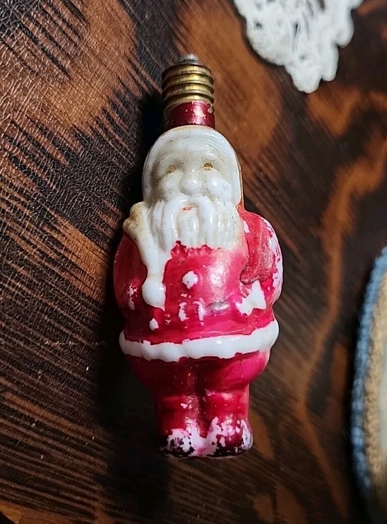 Very Scarce 1930s 40s Figural Santa Christmas Milk Glass Light Bulb