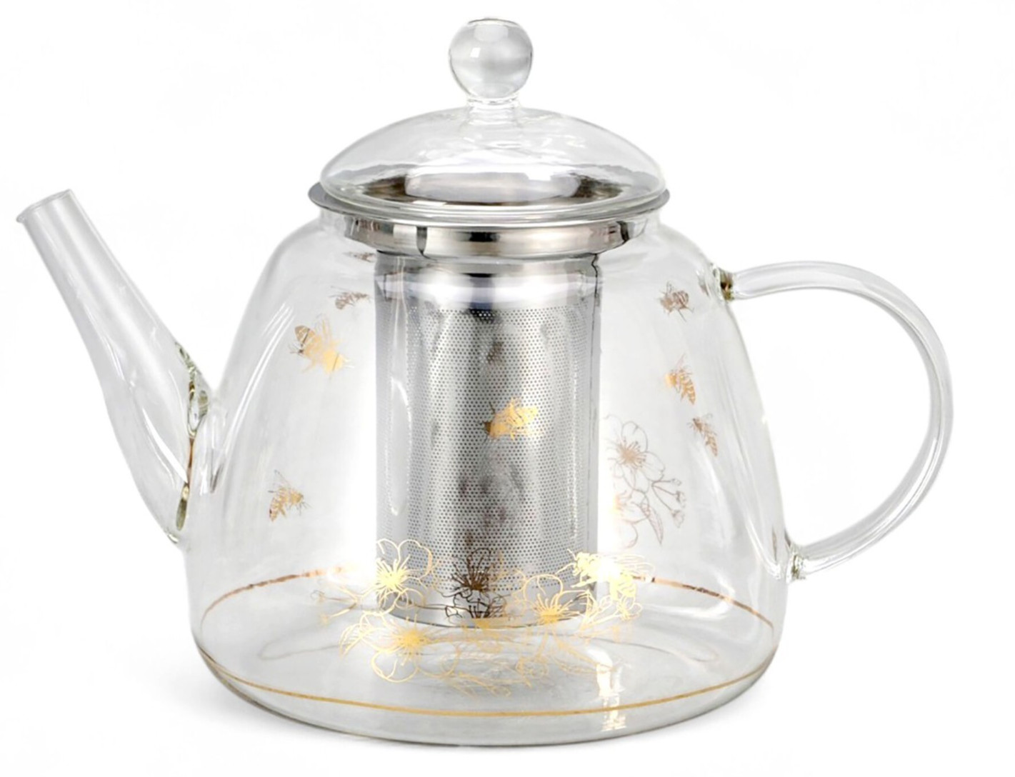 1.4 qt Gold Bee Borosilicate Glass Teapot with Infuser Heat-Resistant Kettle