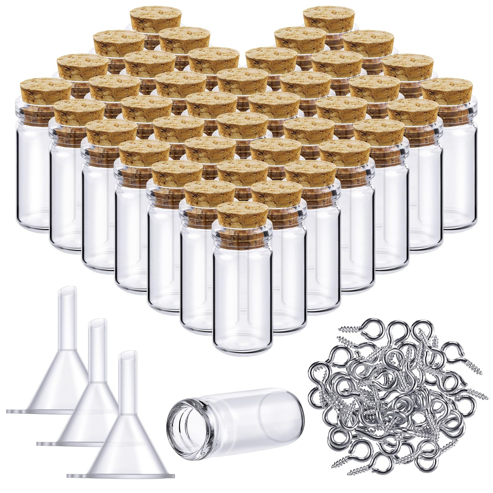Yungyan 50 Pcs Mini Glass Bottles with Corks, Eye Screws, Funnels, 1ml