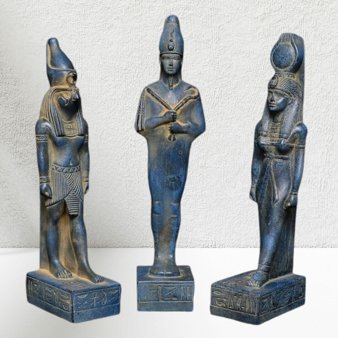 RARE ANCIENT EGYPTIAN ANTIQUITIES 3 Statues Large Of God Horus, Osiris & Isis BC