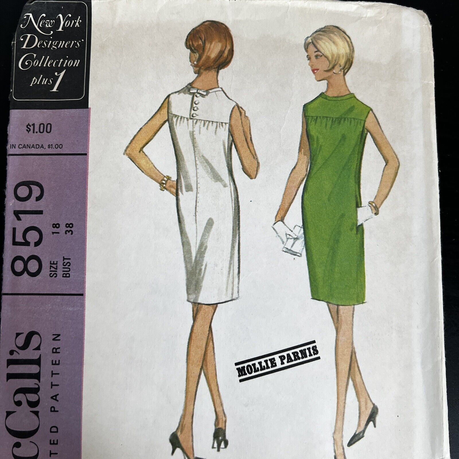 vintage 1960s McCalls 8519 Mollie Parnis Mod Front Yoke Dress Sewing Pattern 18