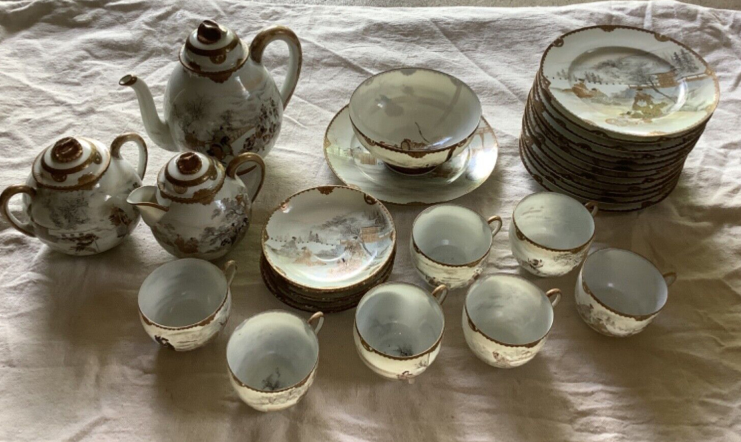 Vintage Japanese Kutani Porcelain Tea Set Hand Painted 30 Piece