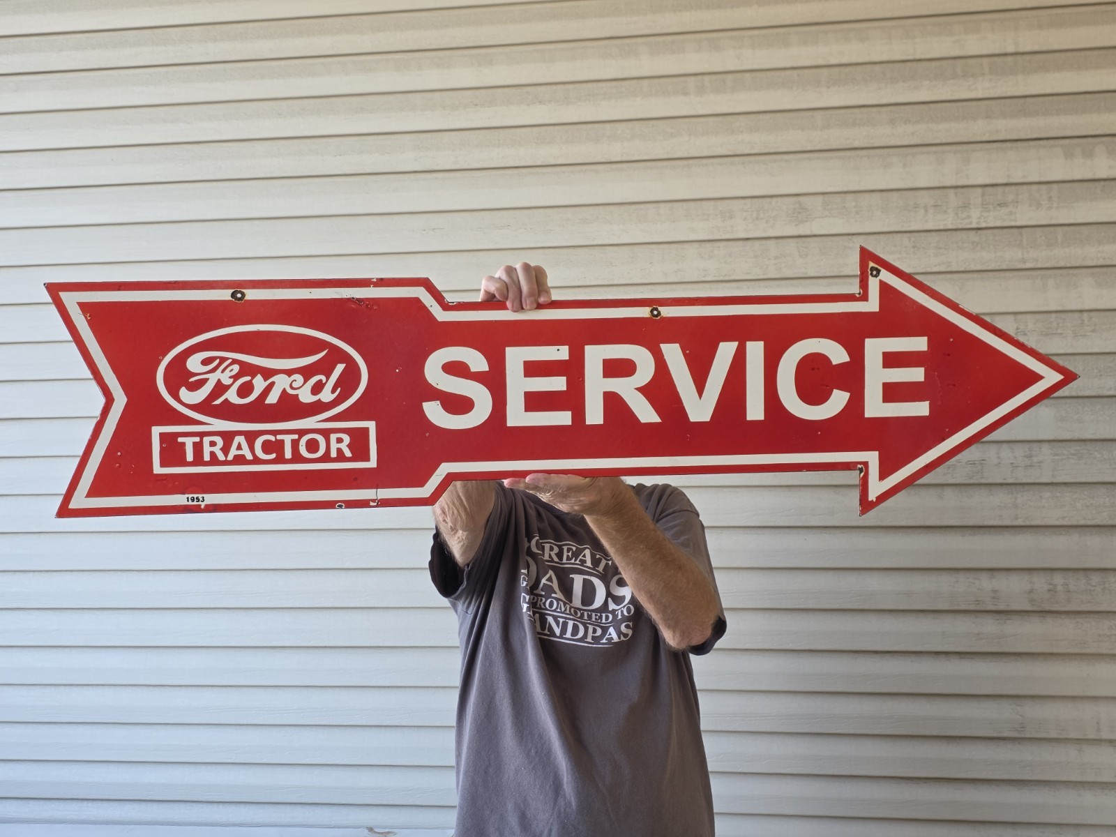 VINTAGE GIANT DOUBLE SIDED FORD TRACTOR SERVICE PORCELAIN SIGN 48